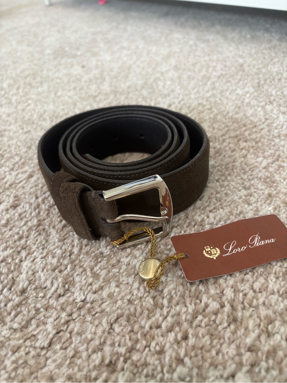 Loro Piana Olive Moss Suede Belt 105